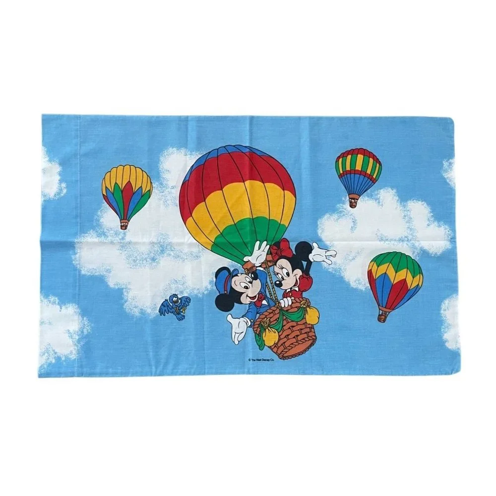 Vintage Walt Disney Co. Minnie and Mickey Mouse Hot Air Balloon Pillowcase